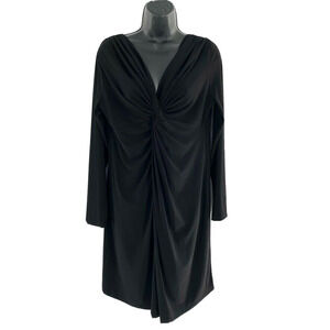 Norma Kamali Womens Black Sheath‎ Dress Front Knot V-Neck Knee Length L